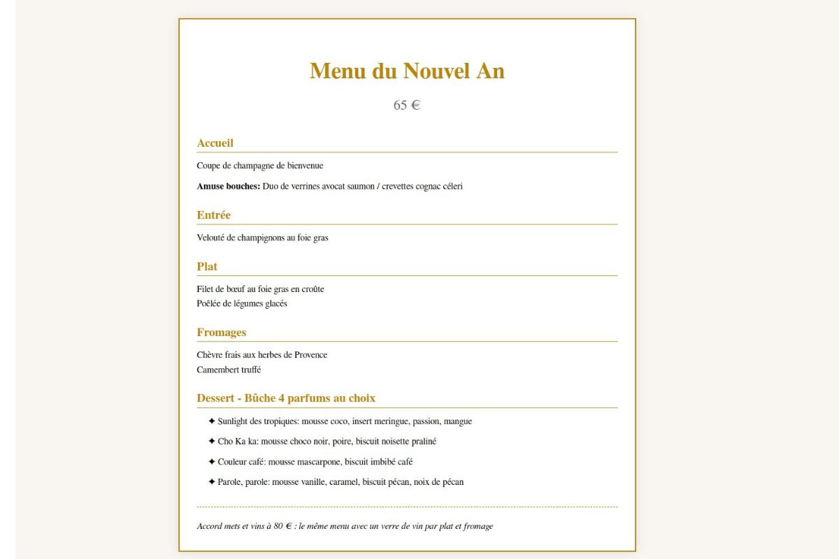 Menu nouvel an