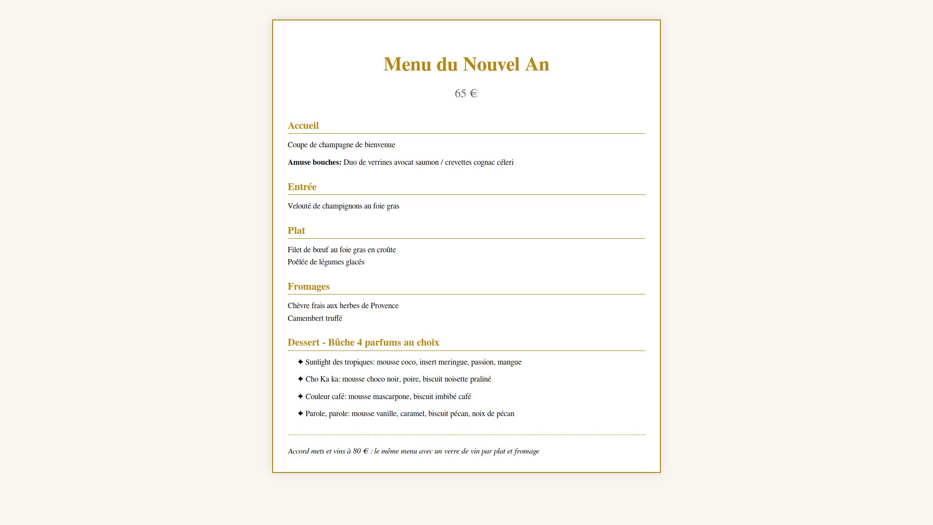 Menu nouvel an 